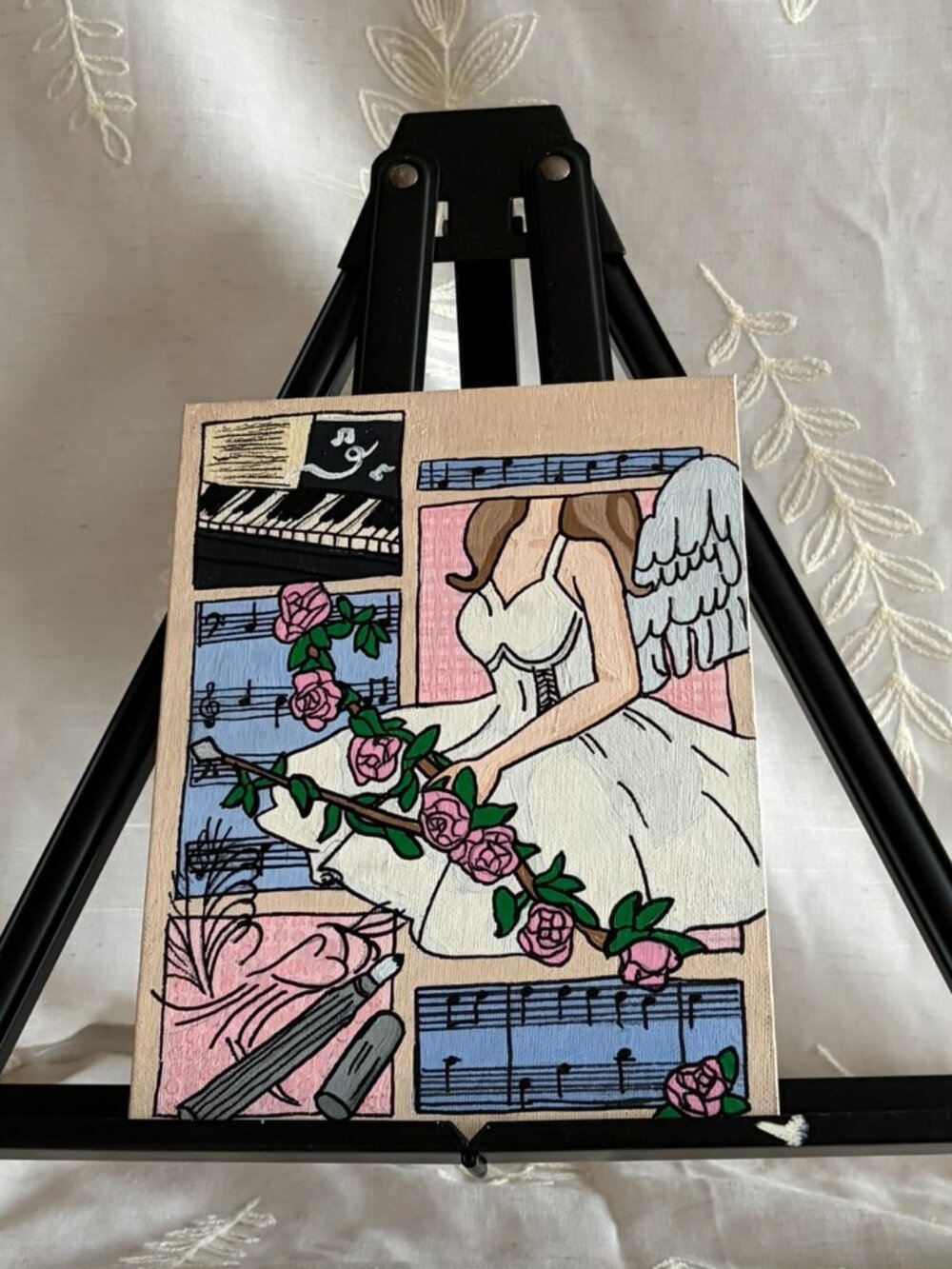 Hand Painted Angel Music Collage Canvas 7x9